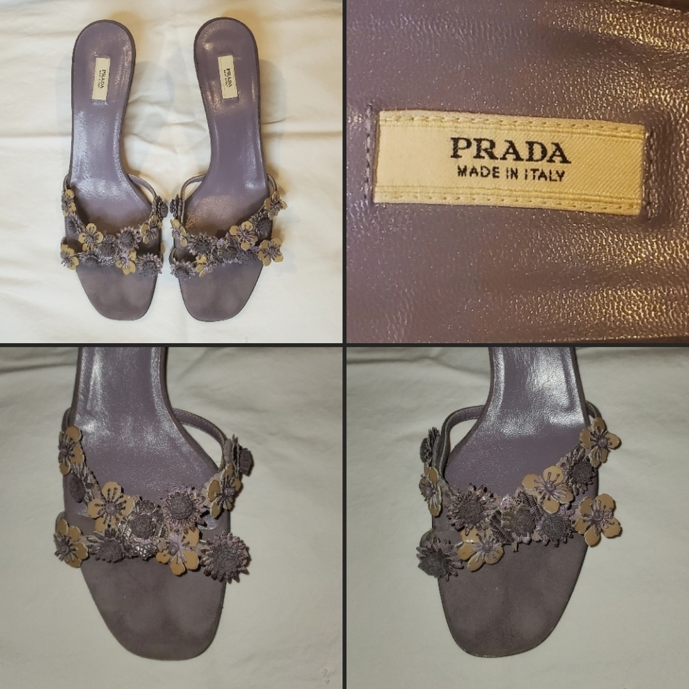 Authentic PRADA Dk Lilac Flower Heels